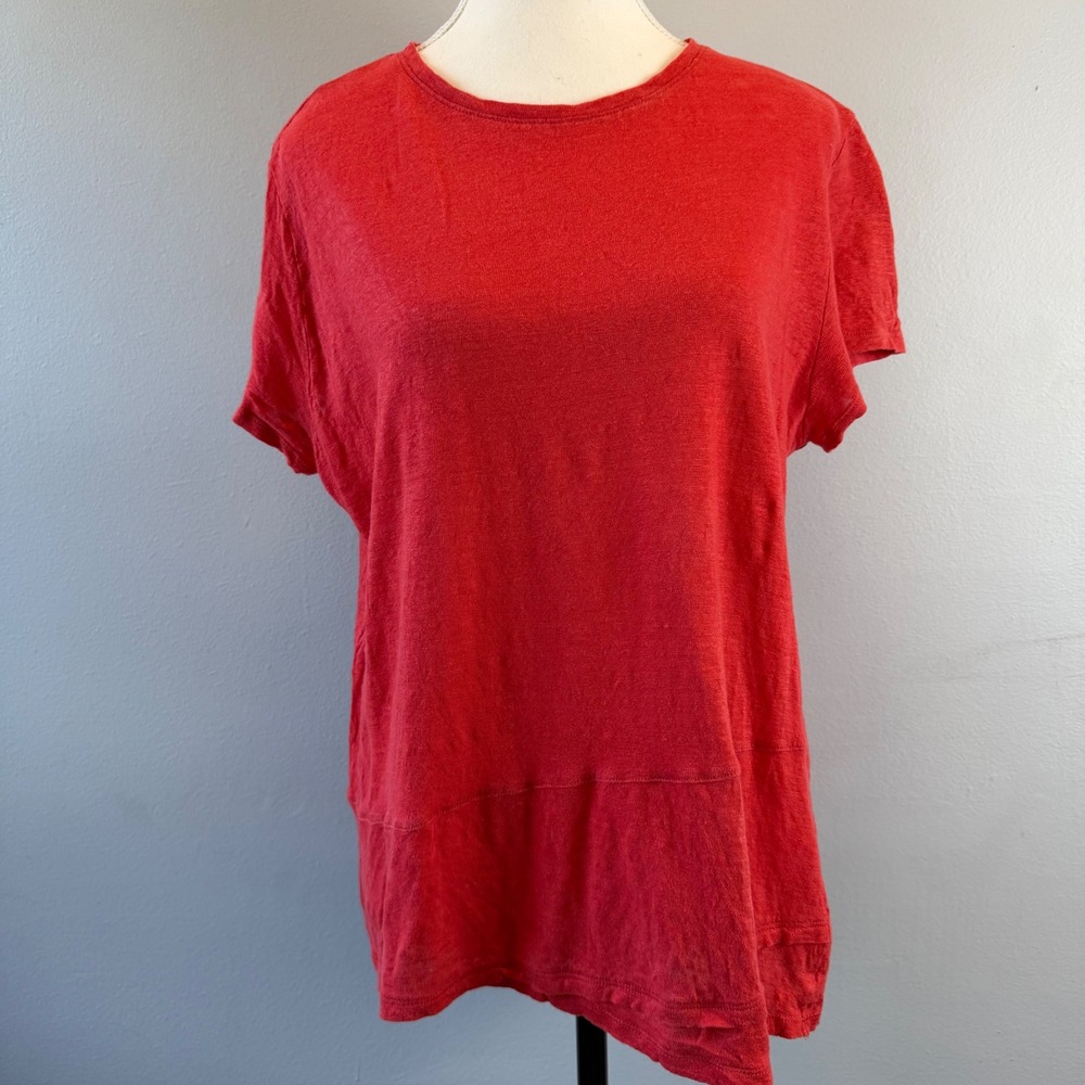 J. Jill Love 100% Linen Red Short Sleeve T Shirt Knit Top Boxy Basic Minimalist
